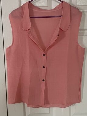 Sleeveless Button-Front Women's Top in Coral Pink